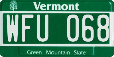VT license plate WFU068