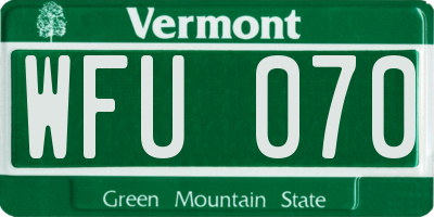 VT license plate WFU070