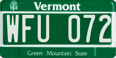 VT license plate WFU072