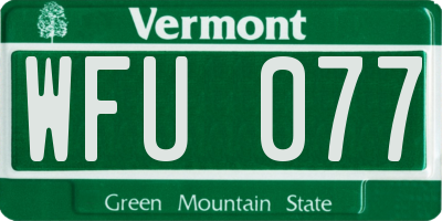VT license plate WFU077