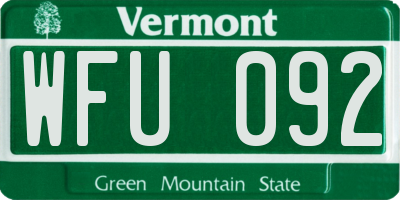 VT license plate WFU092
