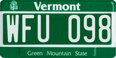 VT license plate WFU098