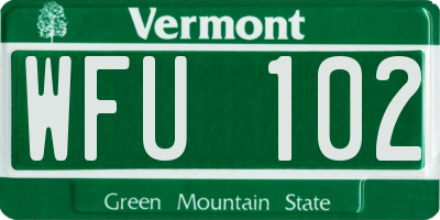 VT license plate WFU102