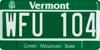 VT license plate WFU104