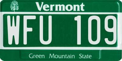 VT license plate WFU109