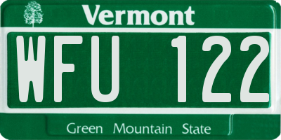 VT license plate WFU122