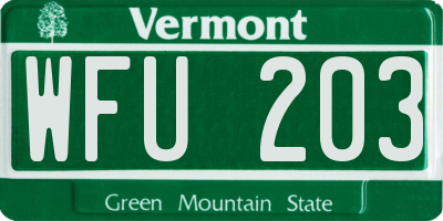 VT license plate WFU203
