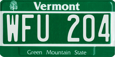 VT license plate WFU204