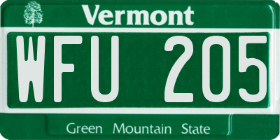 VT license plate WFU205