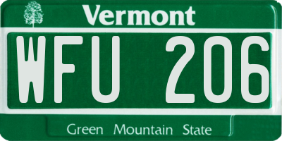 VT license plate WFU206