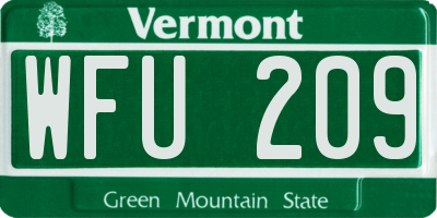 VT license plate WFU209