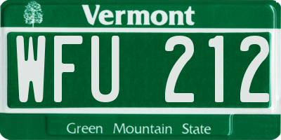 VT license plate WFU212