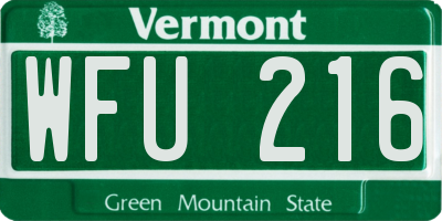 VT license plate WFU216