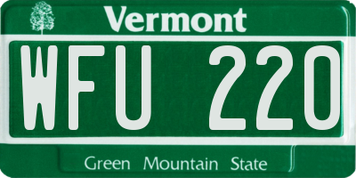 VT license plate WFU220