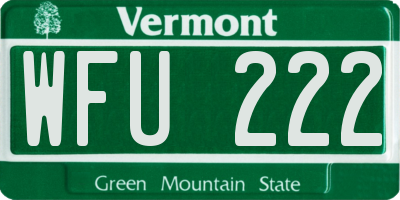 VT license plate WFU222