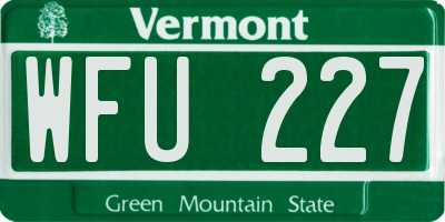 VT license plate WFU227