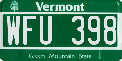 VT license plate WFU398