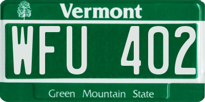 VT license plate WFU402