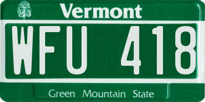 VT license plate WFU418