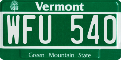 VT license plate WFU540