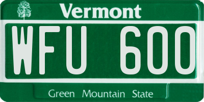 VT license plate WFU600