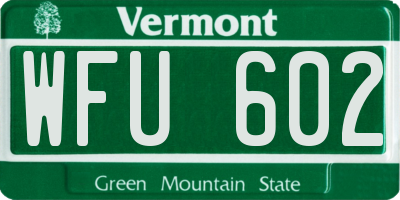 VT license plate WFU602
