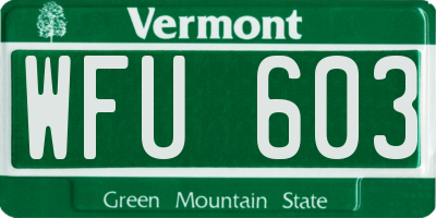 VT license plate WFU603