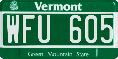 VT license plate WFU605
