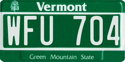 VT license plate WFU704