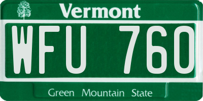 VT license plate WFU760