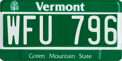VT license plate WFU796
