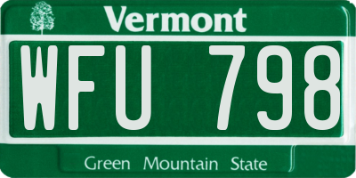 VT license plate WFU798
