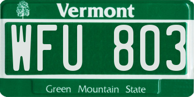 VT license plate WFU803