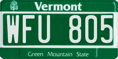 VT license plate WFU805