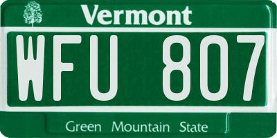 VT license plate WFU807