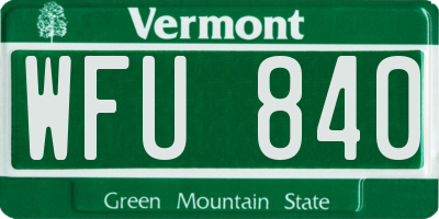 VT license plate WFU840