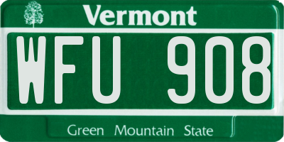 VT license plate WFU908