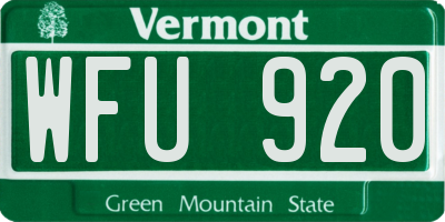 VT license plate WFU920