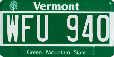 VT license plate WFU940