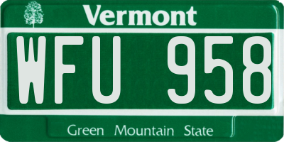 VT license plate WFU958