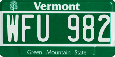 VT license plate WFU982