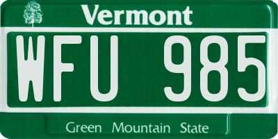 VT license plate WFU985