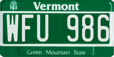 VT license plate WFU986