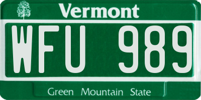 VT license plate WFU989