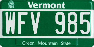 VT license plate WFV985