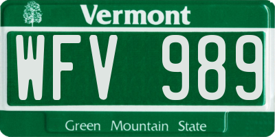 VT license plate WFV989