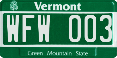 VT license plate WFW003