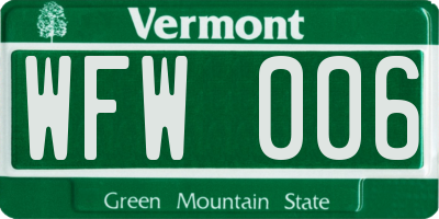 VT license plate WFW006