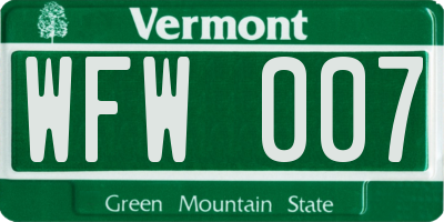 VT license plate WFW007