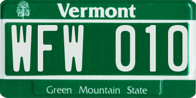 VT license plate WFW010